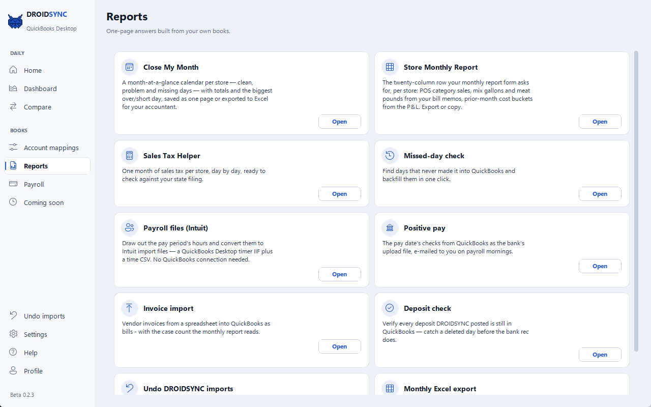 DROIDSYNC Reports page
